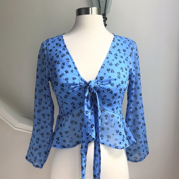 Abercrombie & Fitch Tops - Abercrombie & Fitch Blue Chiffon Boho Tie Top